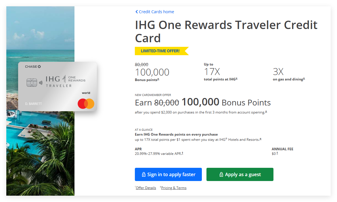 Chase IHG One Rewards Traveler信用卡【2025.01更新：100K开卡奖励】 – 海外云居民